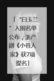 “白玉兰”入围名单公布，浙产剧《小巷人家》获7项提名